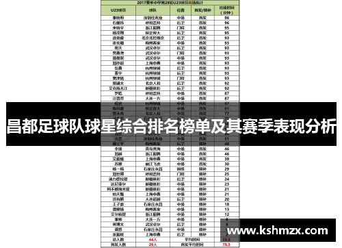 昌都足球队球星综合排名榜单及其赛季表现分析